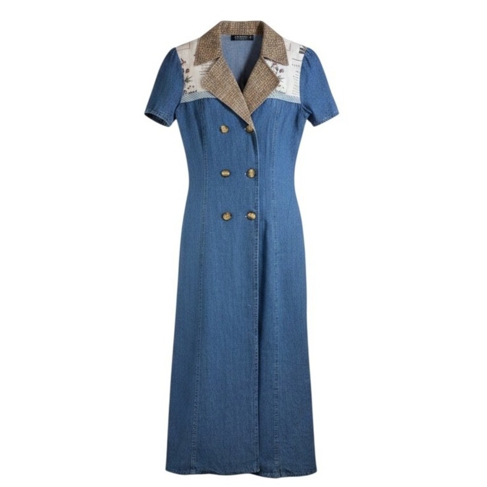 Vintage Teacher Denim Midi Dress Cottagecore Prairie Botanical Dress 12